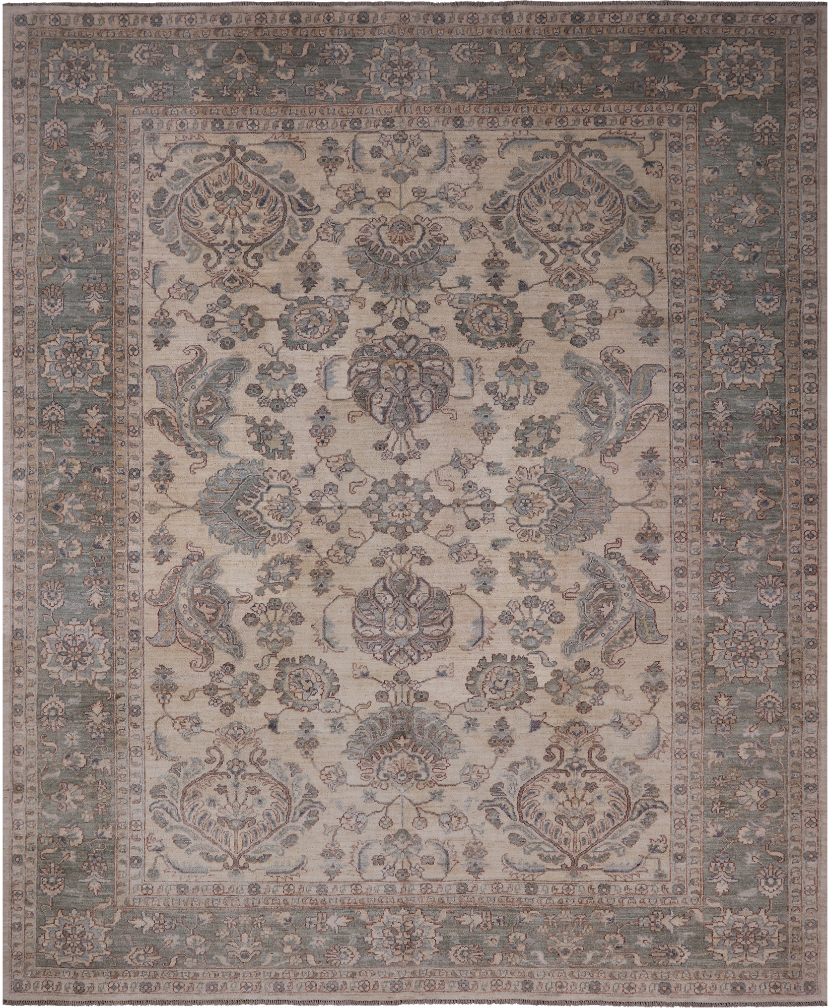 Ivory Peshawar Handmade  Wool Area Rug - 8' 2" X 9' 9"