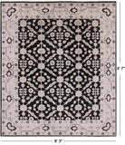 Black Chobi Peshawar Handmade Wool Rug - 8' 3" X 9' 7" - Golden Nile