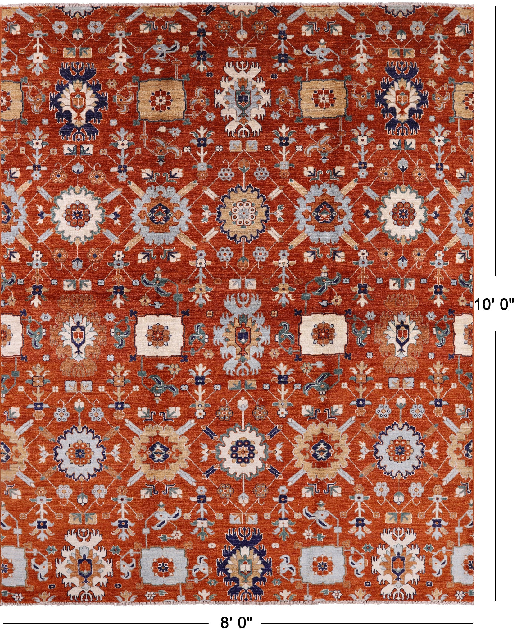 Orange Persian Fine Serapi Handmade Wool Rug - 8' 0" X 10' 0" - Golden Nile