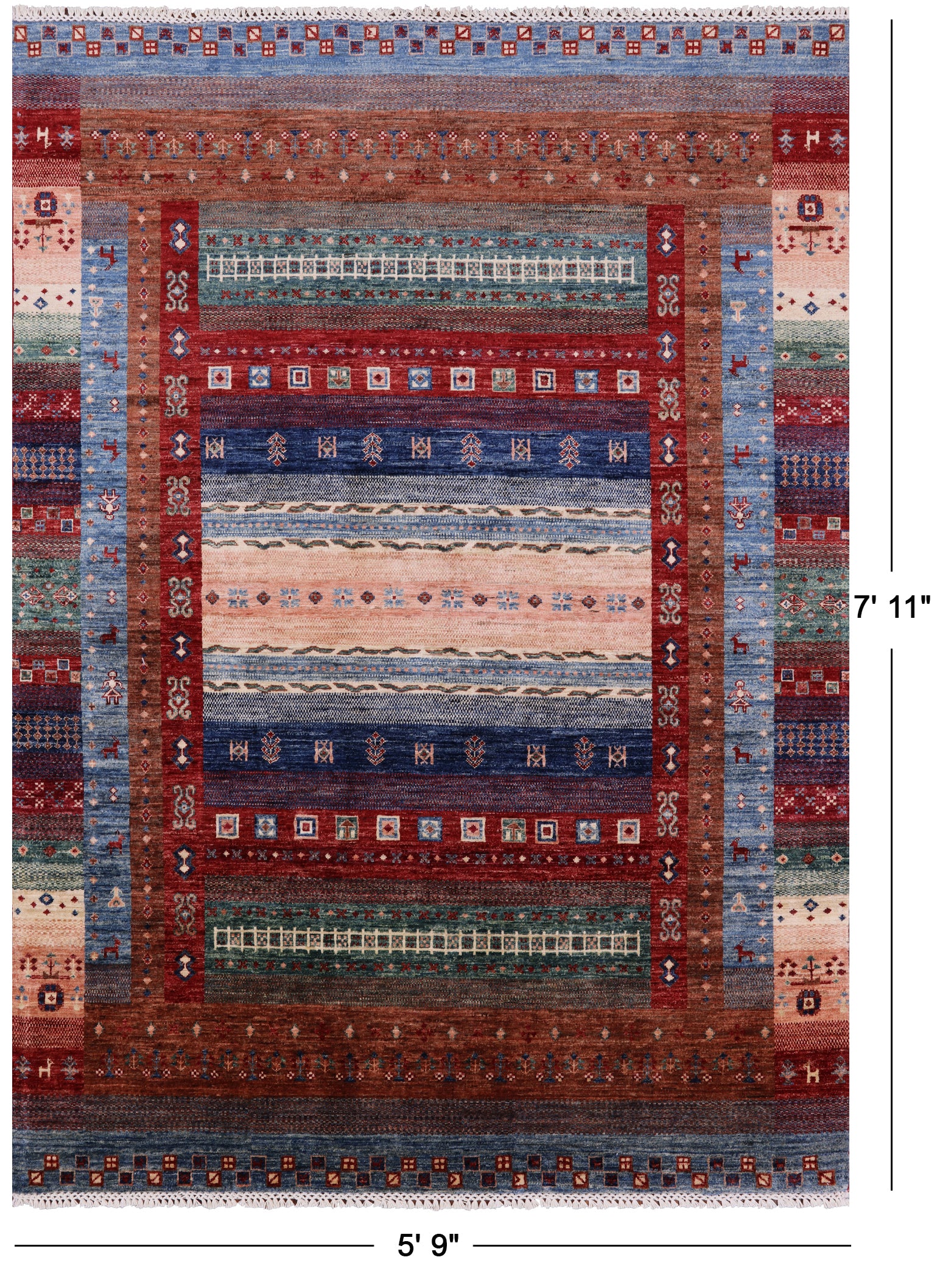 Persian Gabbeh Tribal Hand Knotted Wool Rug - 5' 9" X 7' 11" - Golden Nile