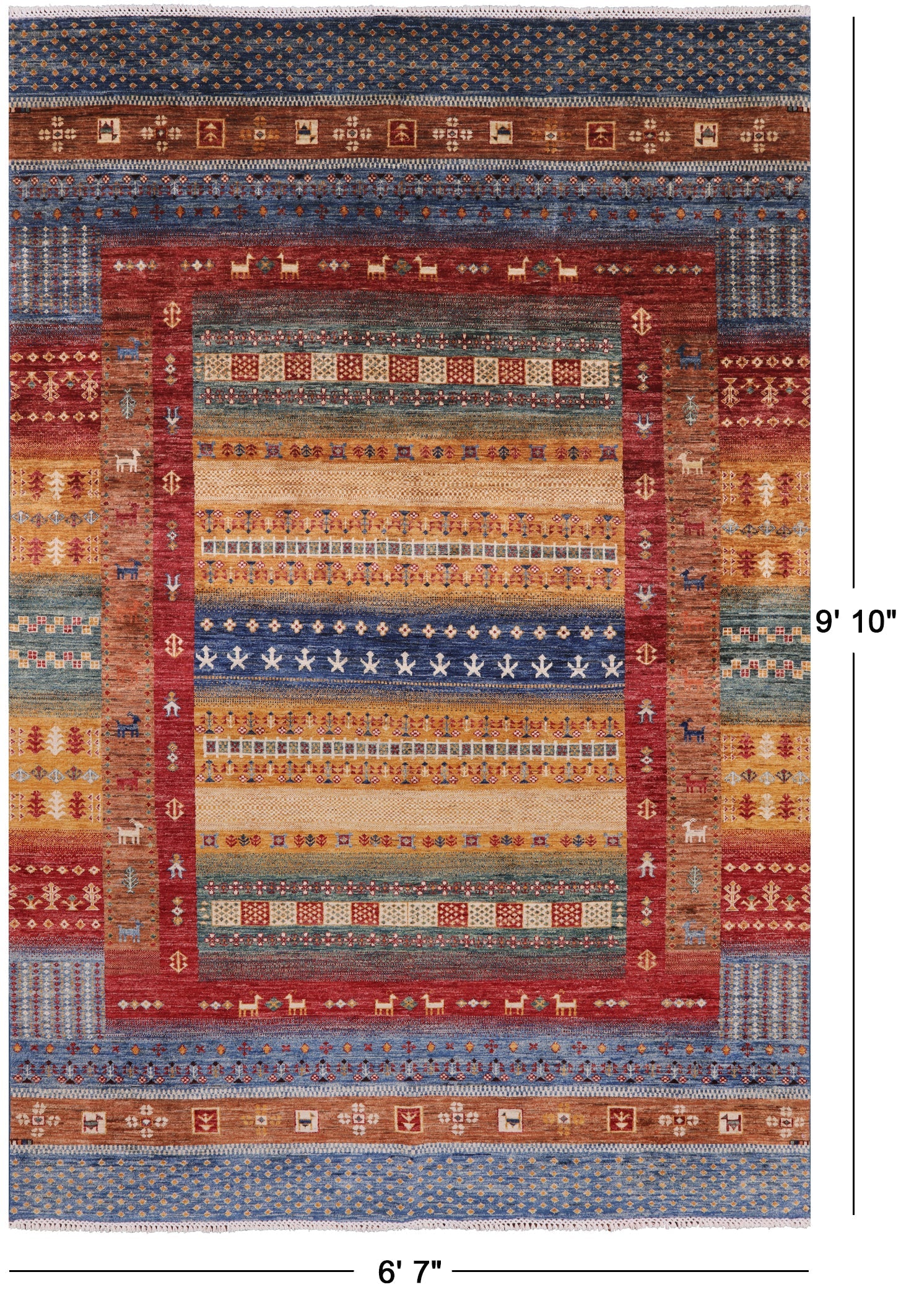 Tribal Gabbeh Handmade Wool Area Rug - 6' 7" X 9' 10" - Golden Nile
