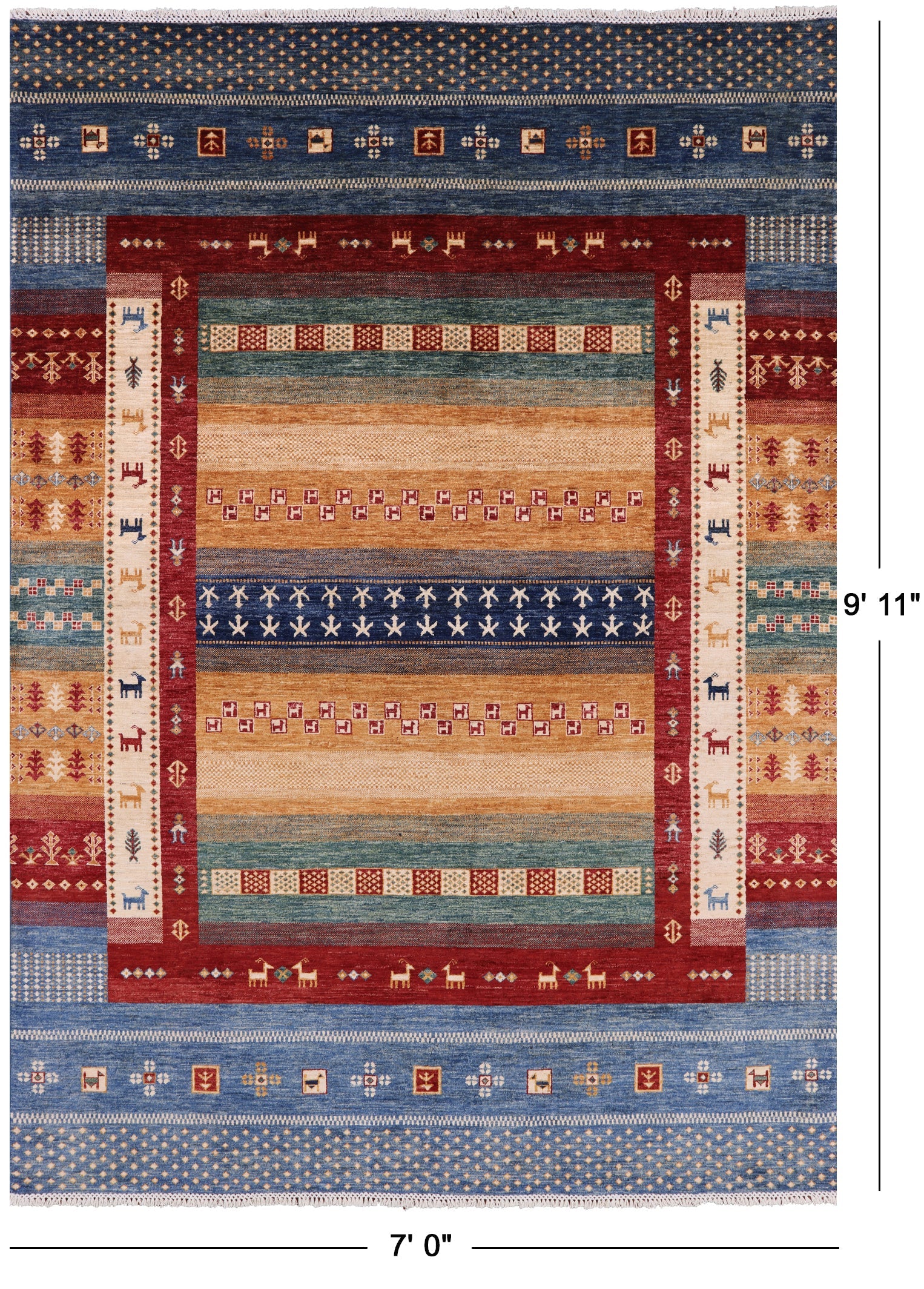 Tribal Persian Gabbeh Hand Knotted Wool Area Rug - 7' 0" X 9' 11" - Golden Nile