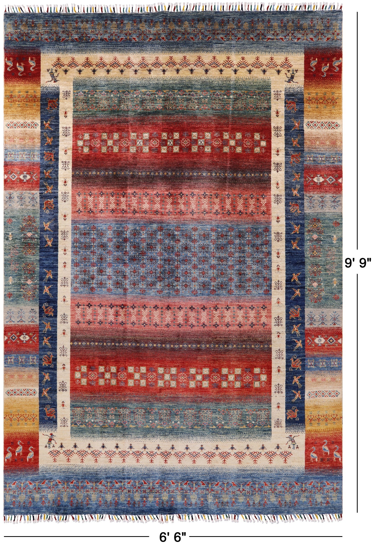 Tribal Persian Gabbeh Hand Knotted Wool Rug - 6' 6" X 9' 9" - Golden Nile