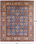 Blue Super Kazak Hand Knotted Wool Area Rug - 8' 0" X 10' 0" - Golden Nile