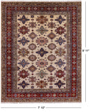 Ivory Super Kazak Hand Knotted Wool Area Rug - 7' 10" X 9' 11" - Golden Nile