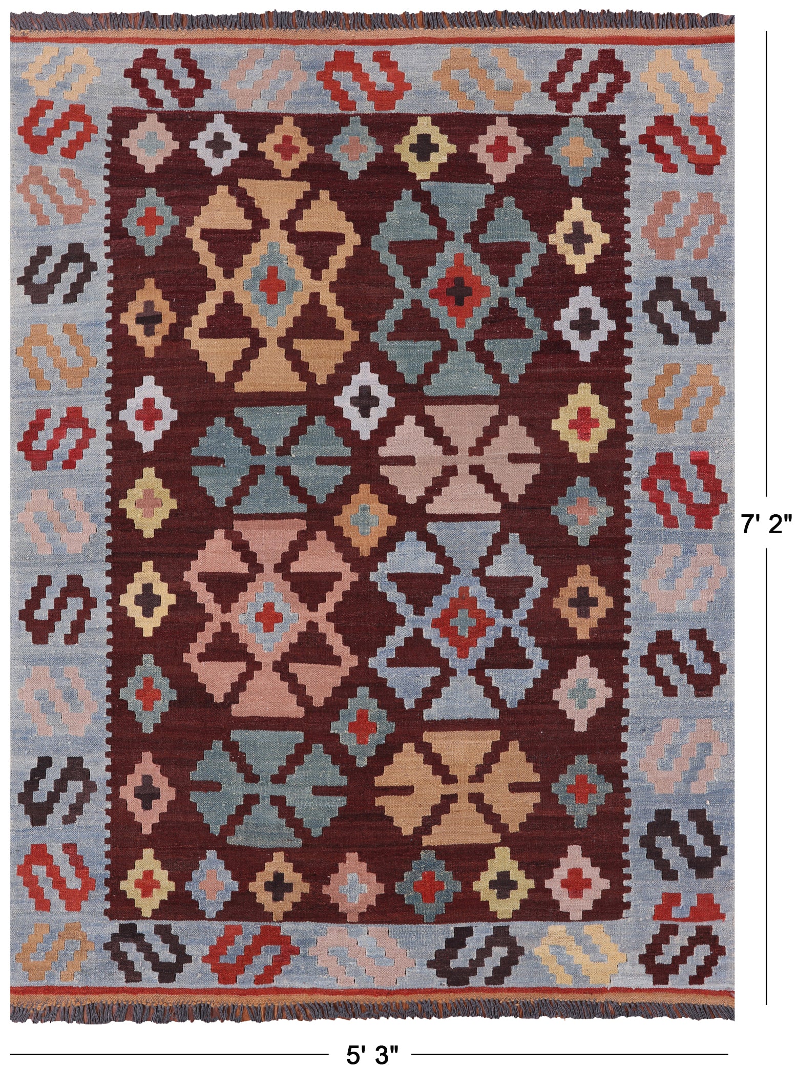 Kilim Flat Weave Wool Rug - 5' 3" X 7' 2" - Golden Nile