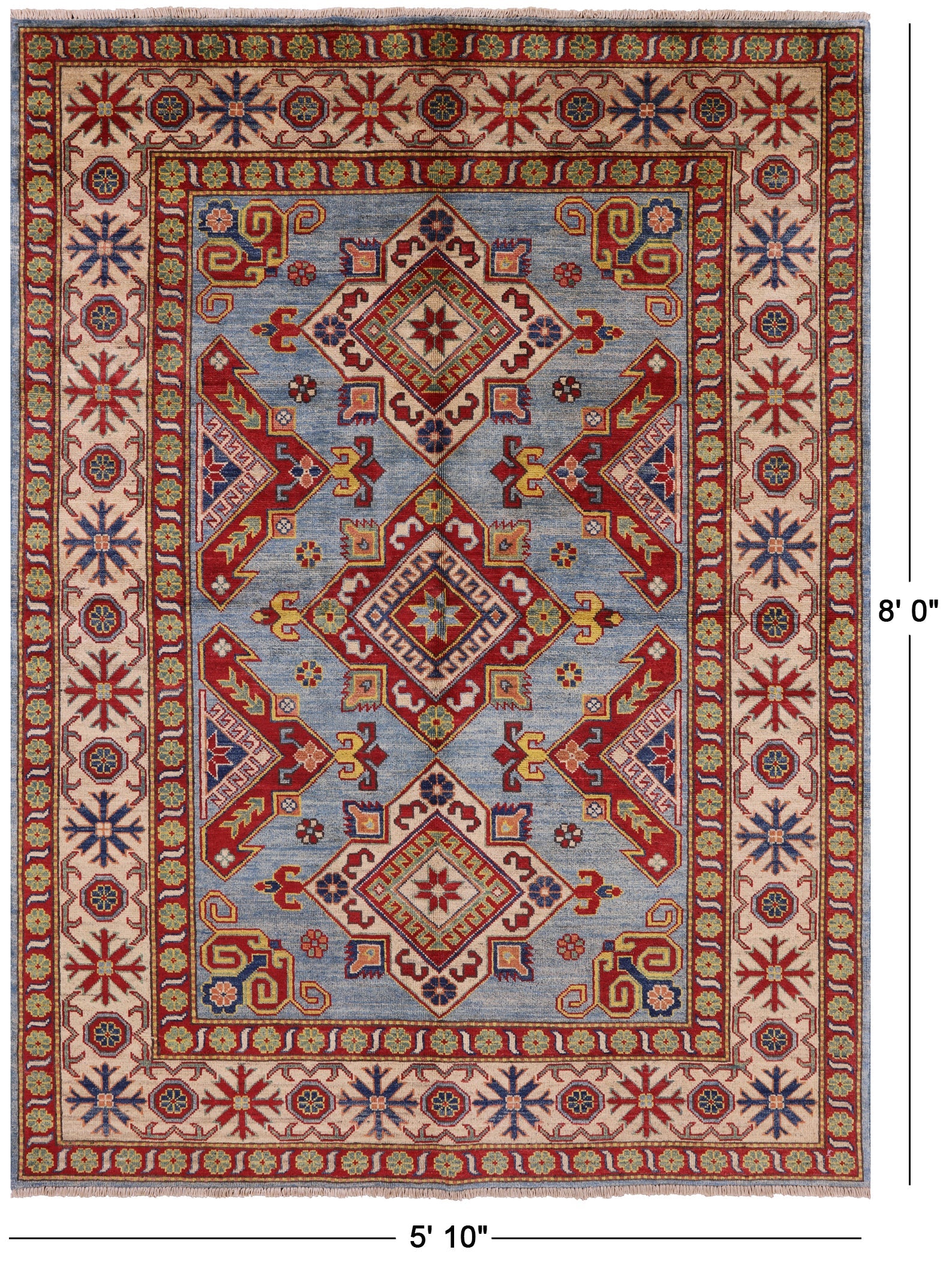 Blue Super Kazak Hand Knotted Rug - 5' 10" X 8' - Golden Nile