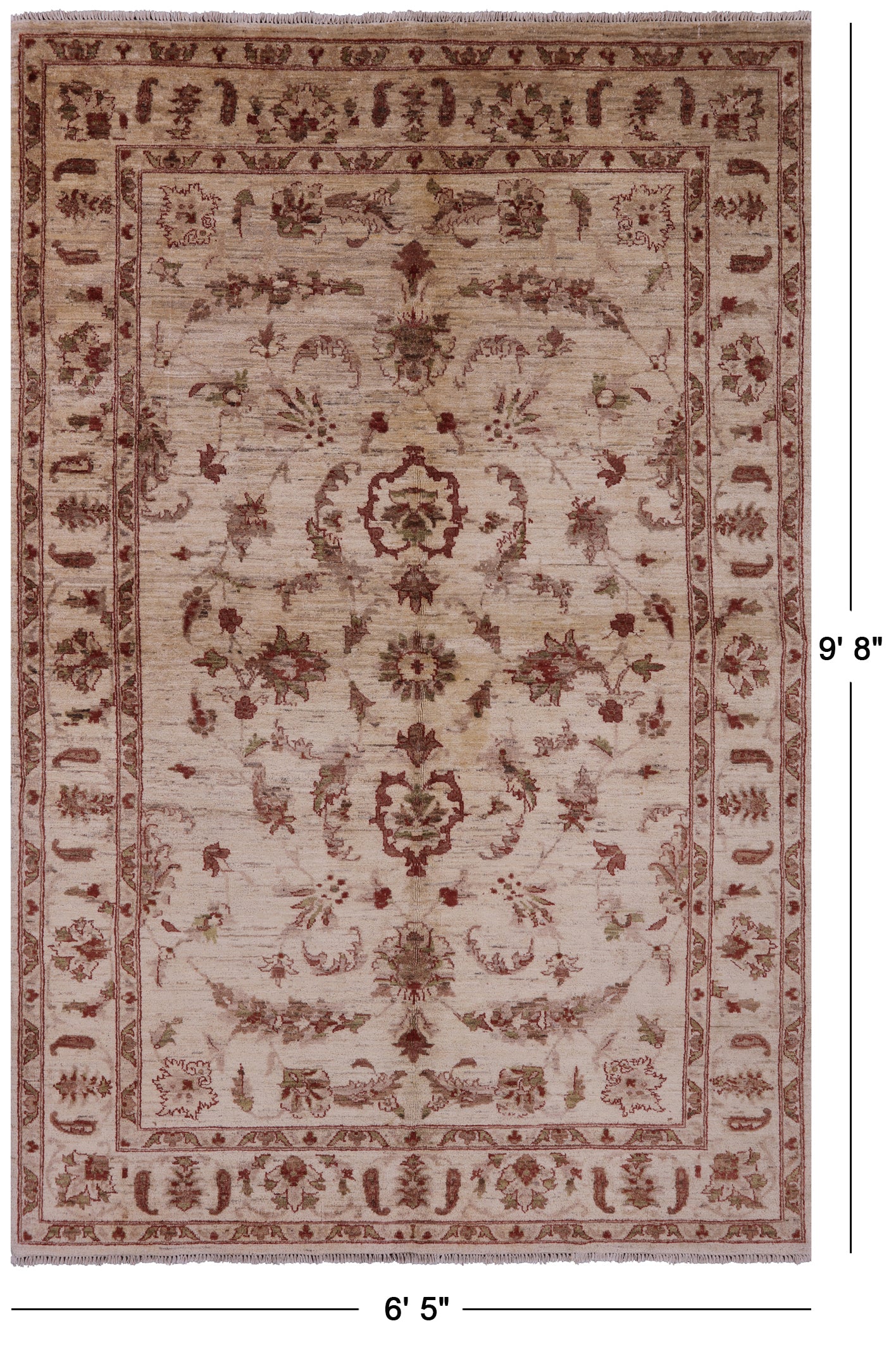 Ivory Chobi Peshawar Handmade Wool Area Rug - 6' 5" X 9' 8" - Golden Nile