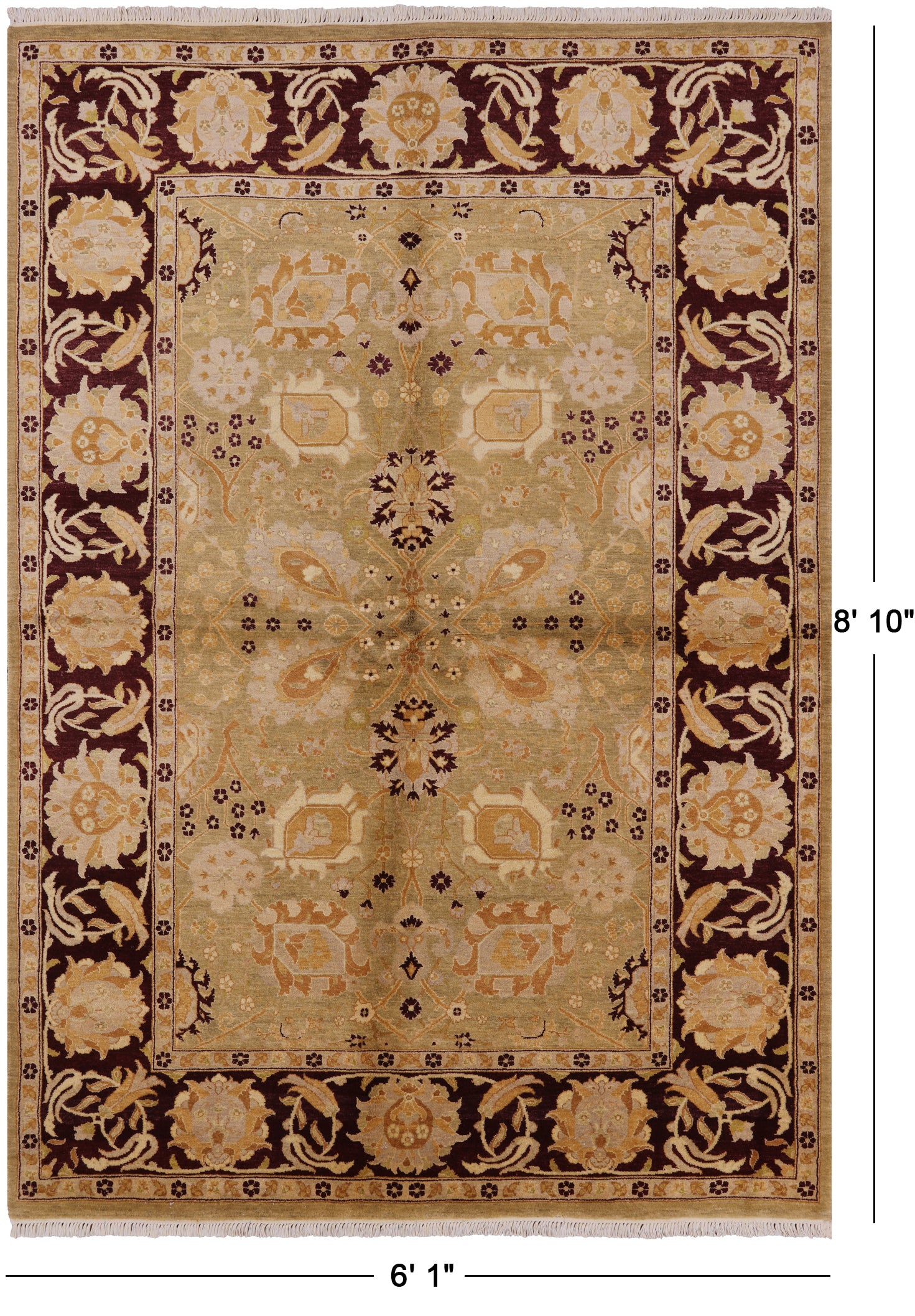 Peshawar Hand-Knotted Rug - 6' 1" X 8' 10" - Golden Nile