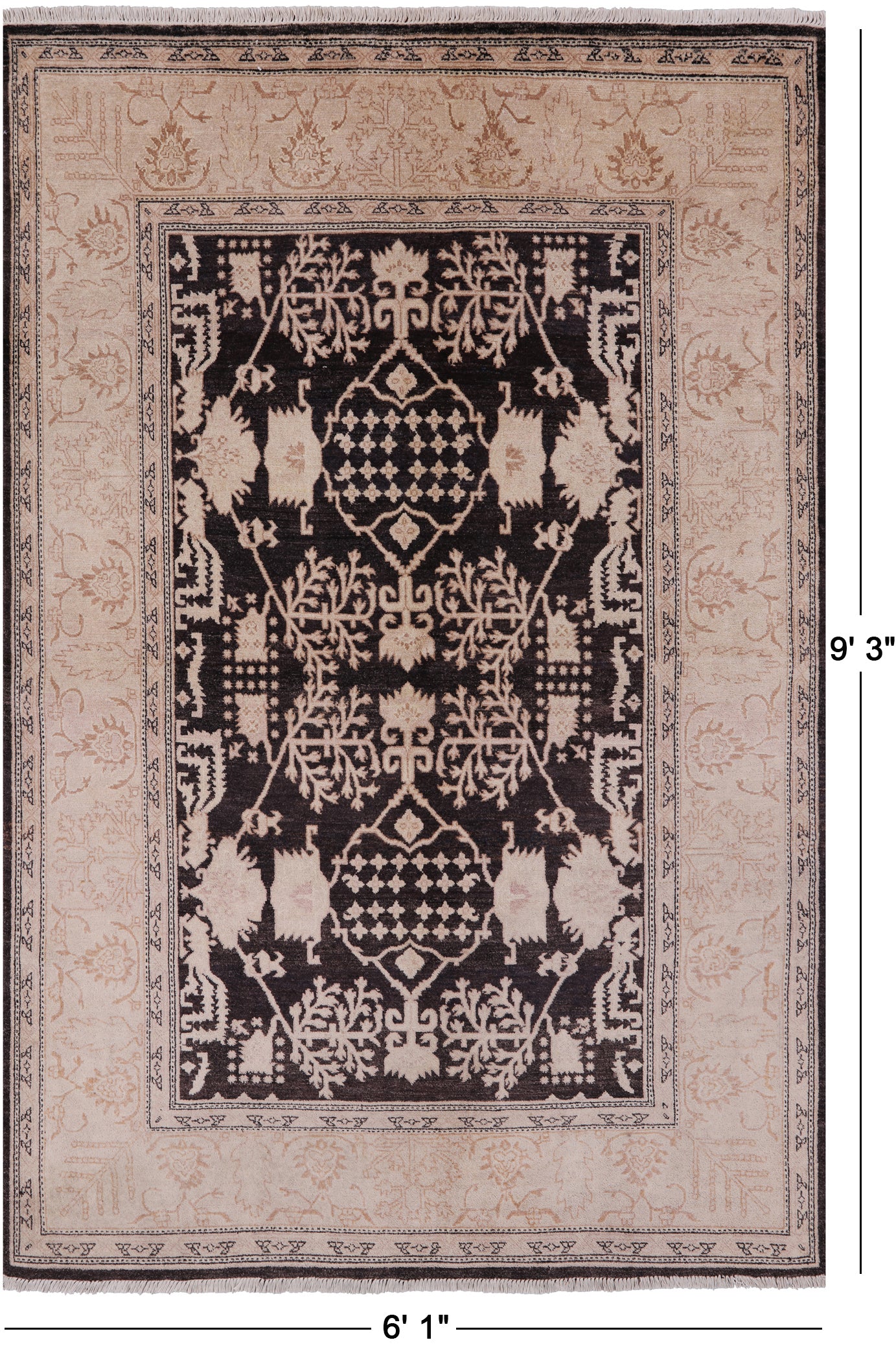Peshawar Handmade Rug - 6' 1" X 9' 3" - Golden Nile