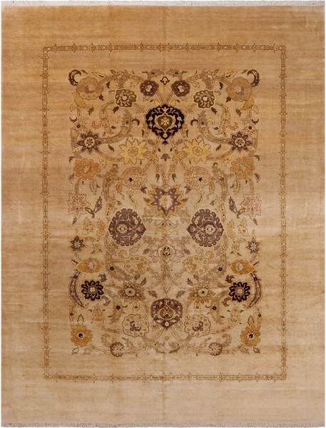 Ivory Peshawar Hand Knotted Rug - 8' 10" X 11' 10"