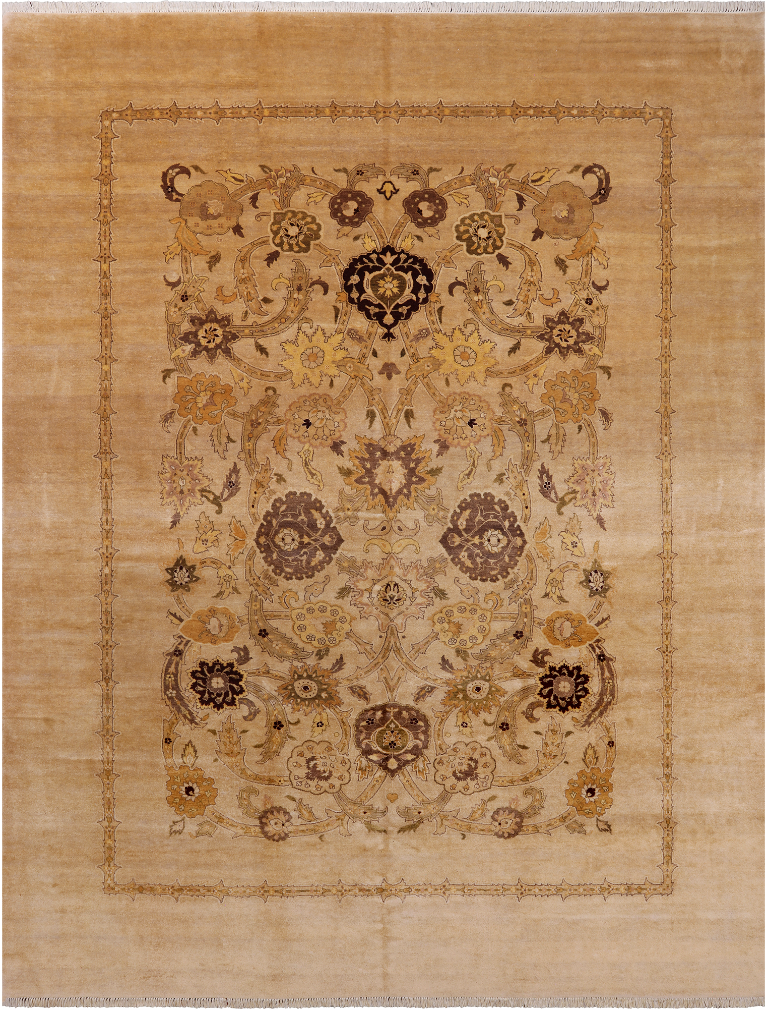 Ivory Peshawar Hand Knotted Rug - 8' 10" X 11' 10"