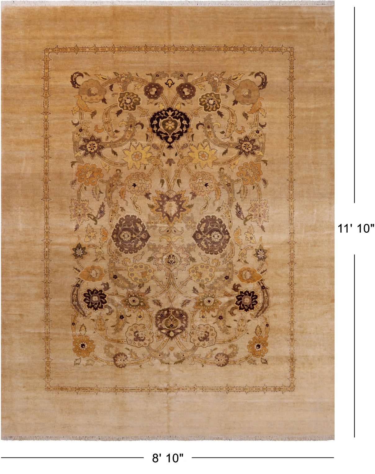Ivory Peshawar Hand Knotted Rug - 8' 10" X 11' 10"
