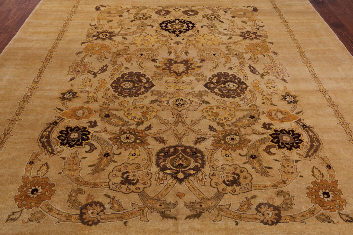 Ivory Peshawar Hand Knotted Rug - 8' 10" X 11' 10"