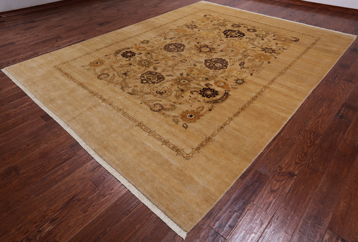 Ivory Peshawar Hand Knotted Rug - 8' 10" X 11' 10"
