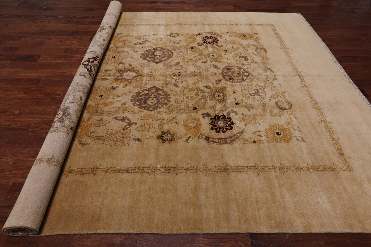 Ivory Peshawar Hand Knotted Rug - 8' 10" X 11' 10"
