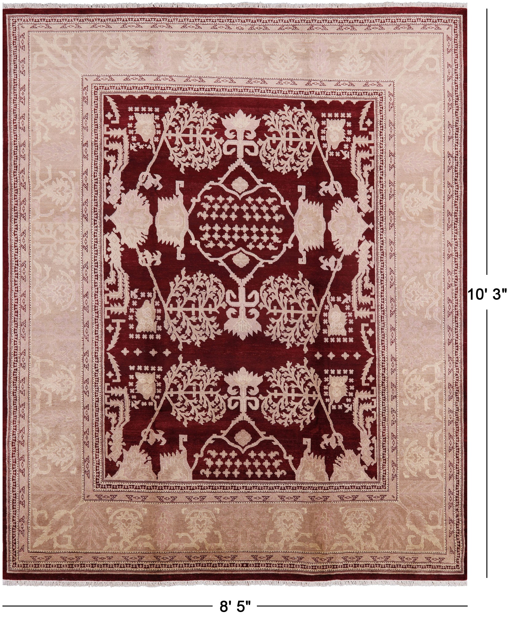 Red Peshawar Hand Knotted Wool Rug - 8' 5" X 10' 3" - Golden Nile