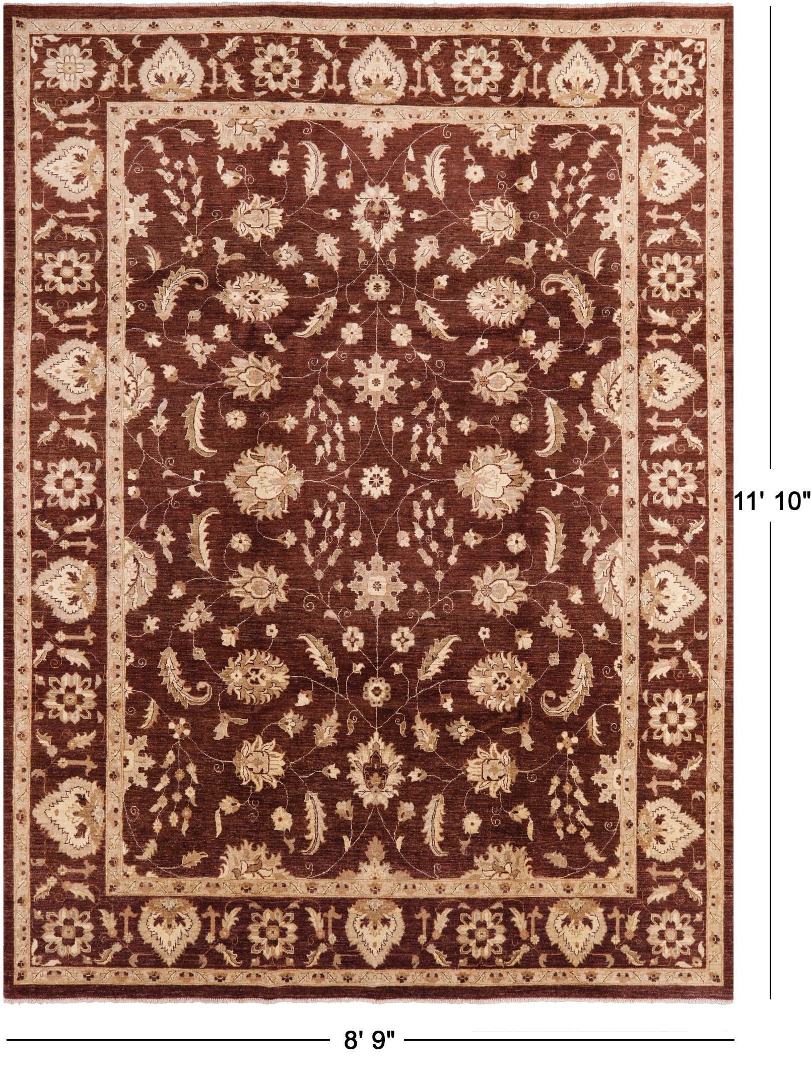Brown Peshawar Hand Knotted Wool Rug - 8' 9" X 11' 10" - Golden Nile
