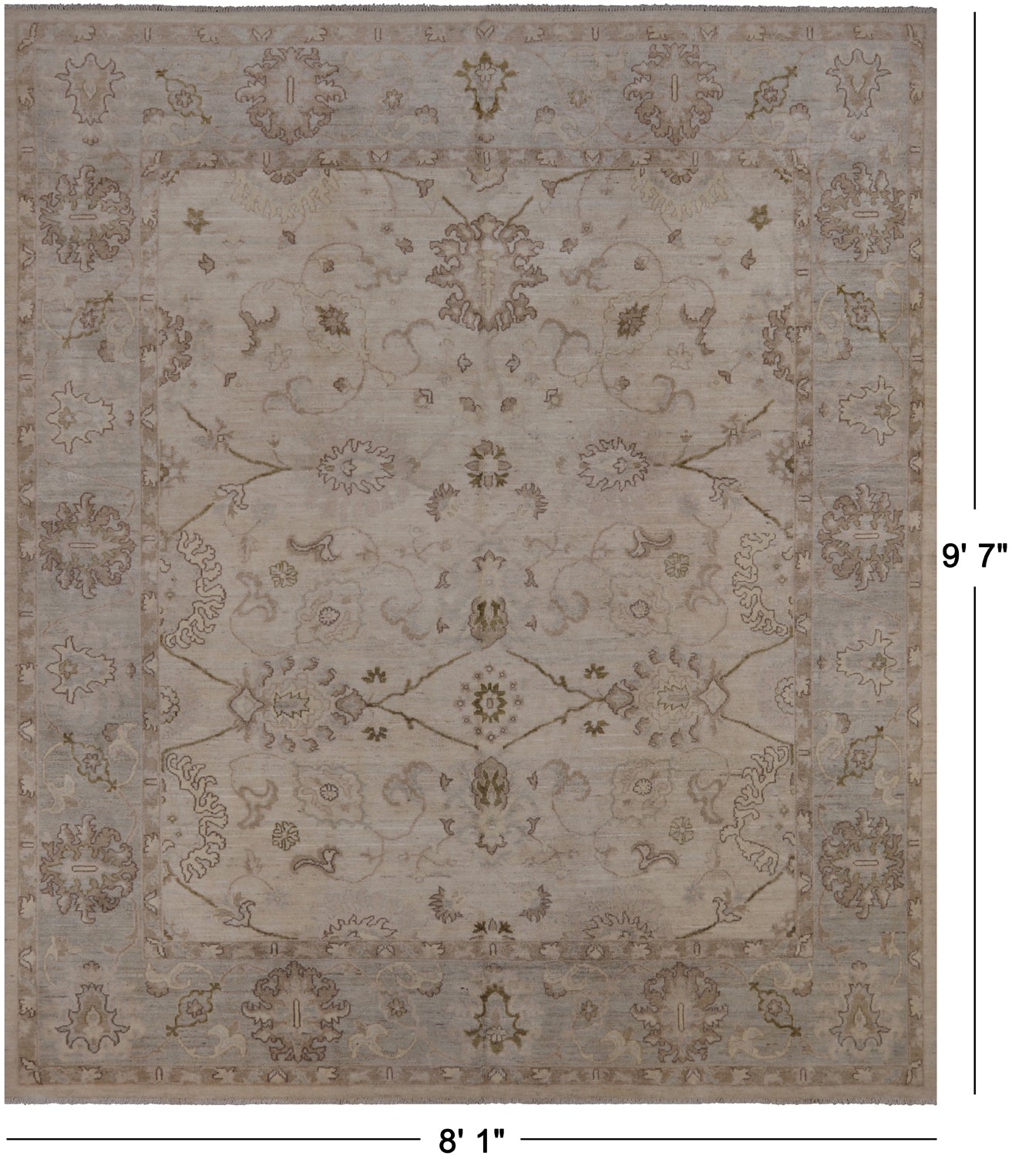 Ivory Peshawar Hand Knotted Wool Rug - 8' 1" X 9' 7"