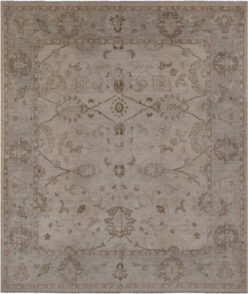 Ivory Peshawar Hand Knotted Wool Rug - 8' 1" X 9' 7"