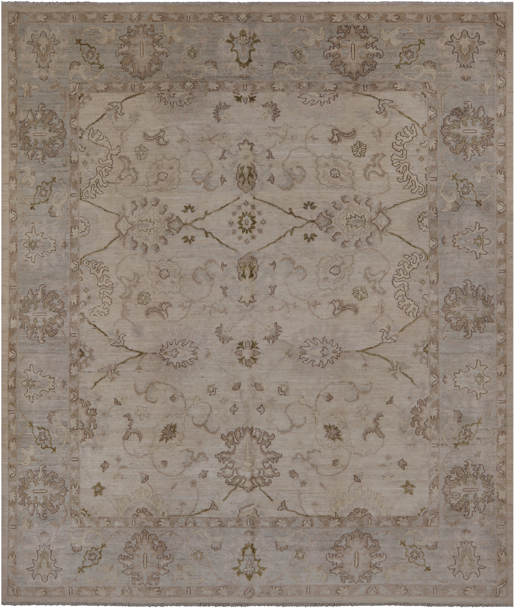 Ivory Peshawar Hand Knotted Wool Rug - 8' 1" X 9' 7"