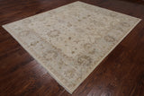 Ivory Peshawar Hand Knotted Wool Rug - 8' 1" X 9' 7"