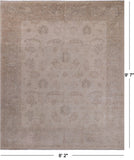 Ivory Antiqued Peshawar Hand Knotted Wool Rug - 8' 2" X 9' 7"