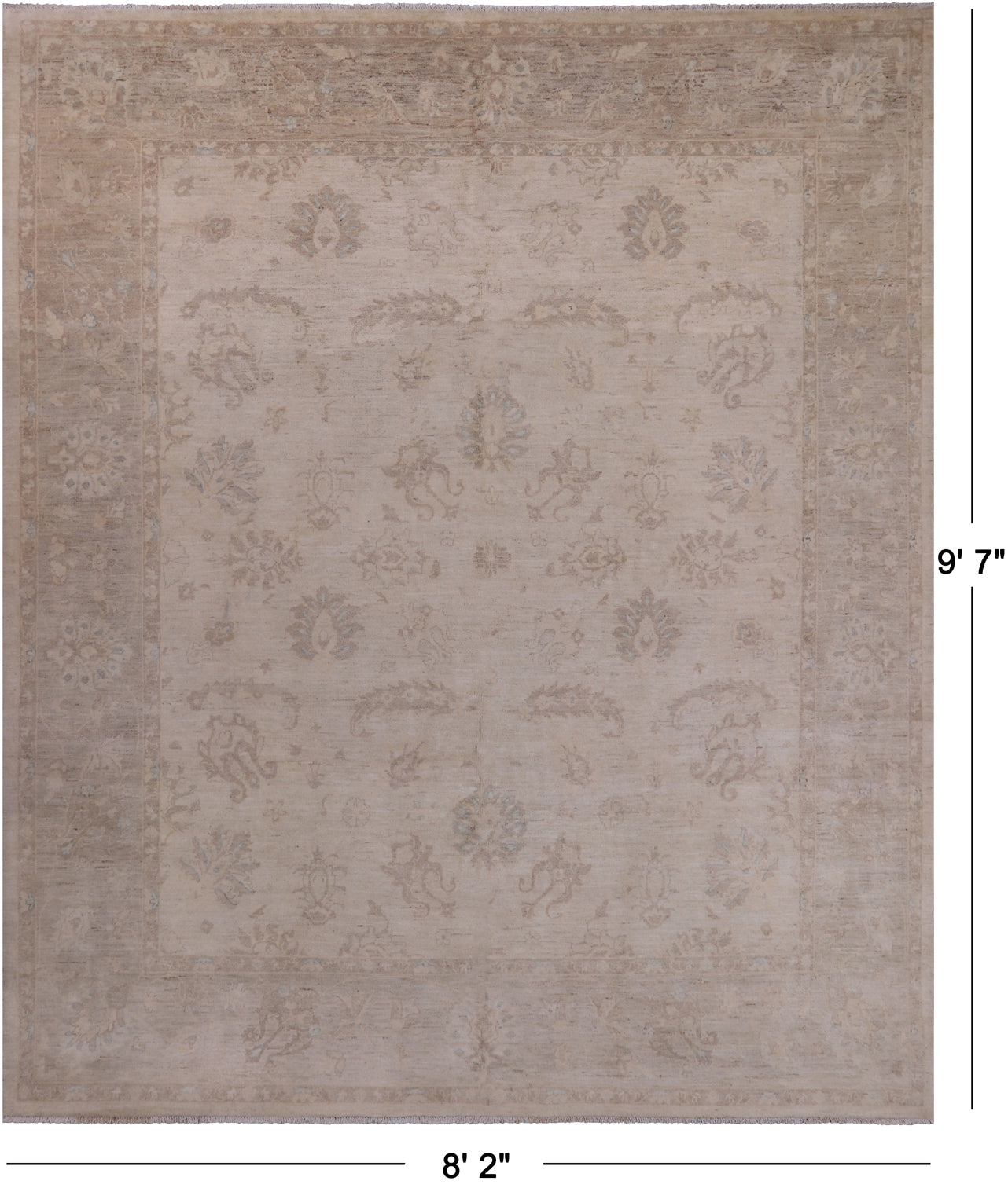 Ivory Antiqued Peshawar Hand Knotted Wool Rug - 8' 2" X 9' 7"