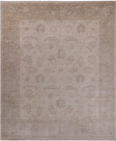 Ivory Antiqued Peshawar Hand Knotted Wool Rug - 8' 2" X 9' 7"