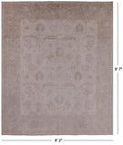Ivory Antiqued Peshawar Hand Knotted Wool Rug - 8' 2" X 9' 7" - Golden Nile