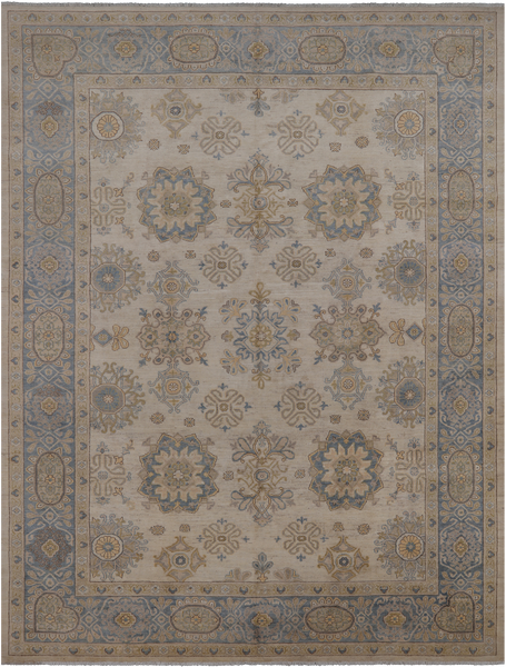 Ivory Peshawar Hand Knotted Wool Rug - 7' 10" X 10' 6"