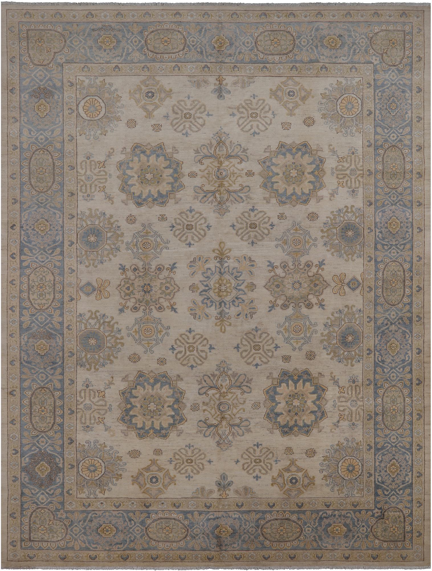Ivory Peshawar Hand Knotted Wool Rug - 7' 10" X 10' 6"
