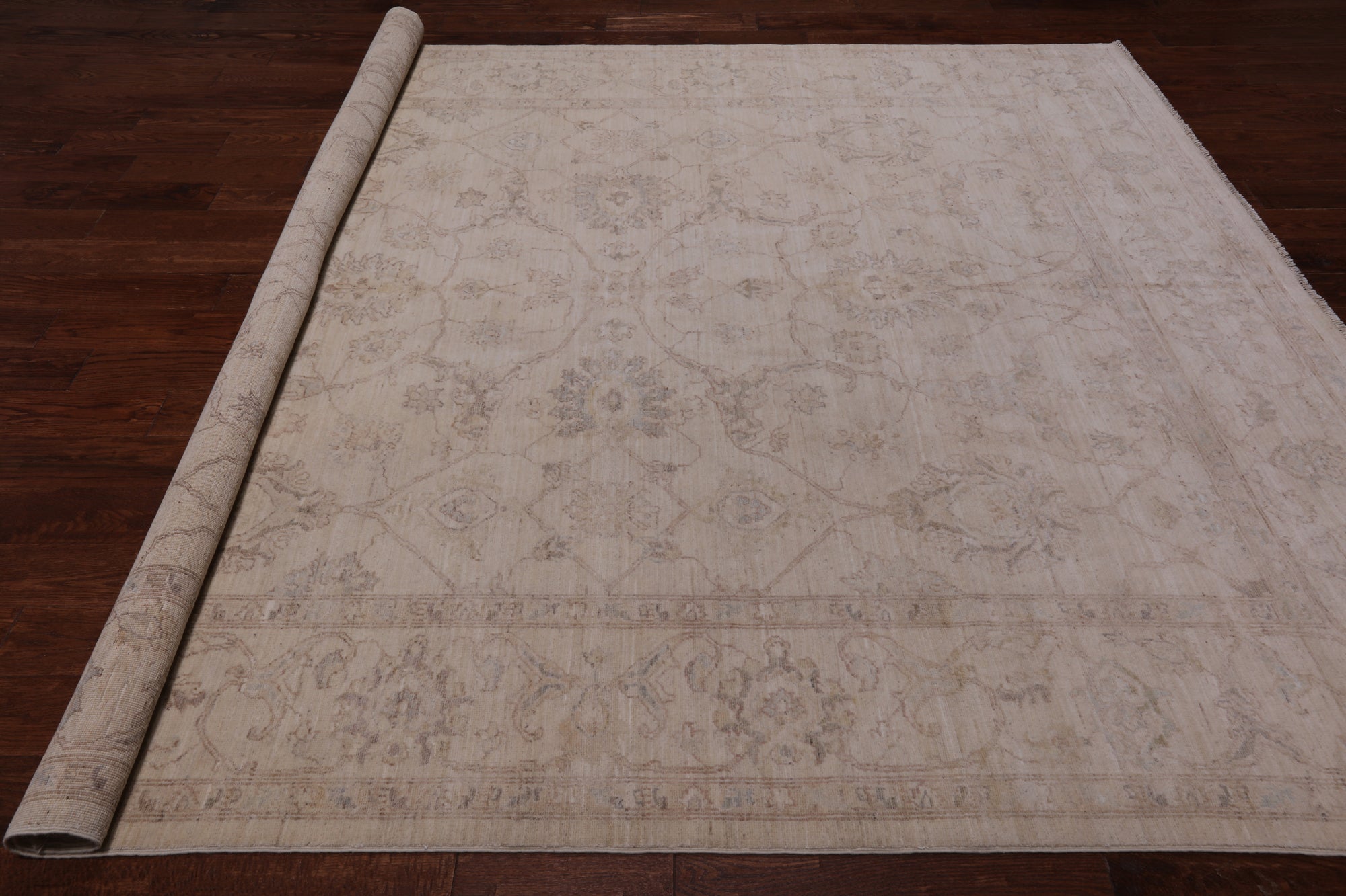 Ivory Peshawar Hand Knotted Wool Rug - 8' 0" X 9' 9"