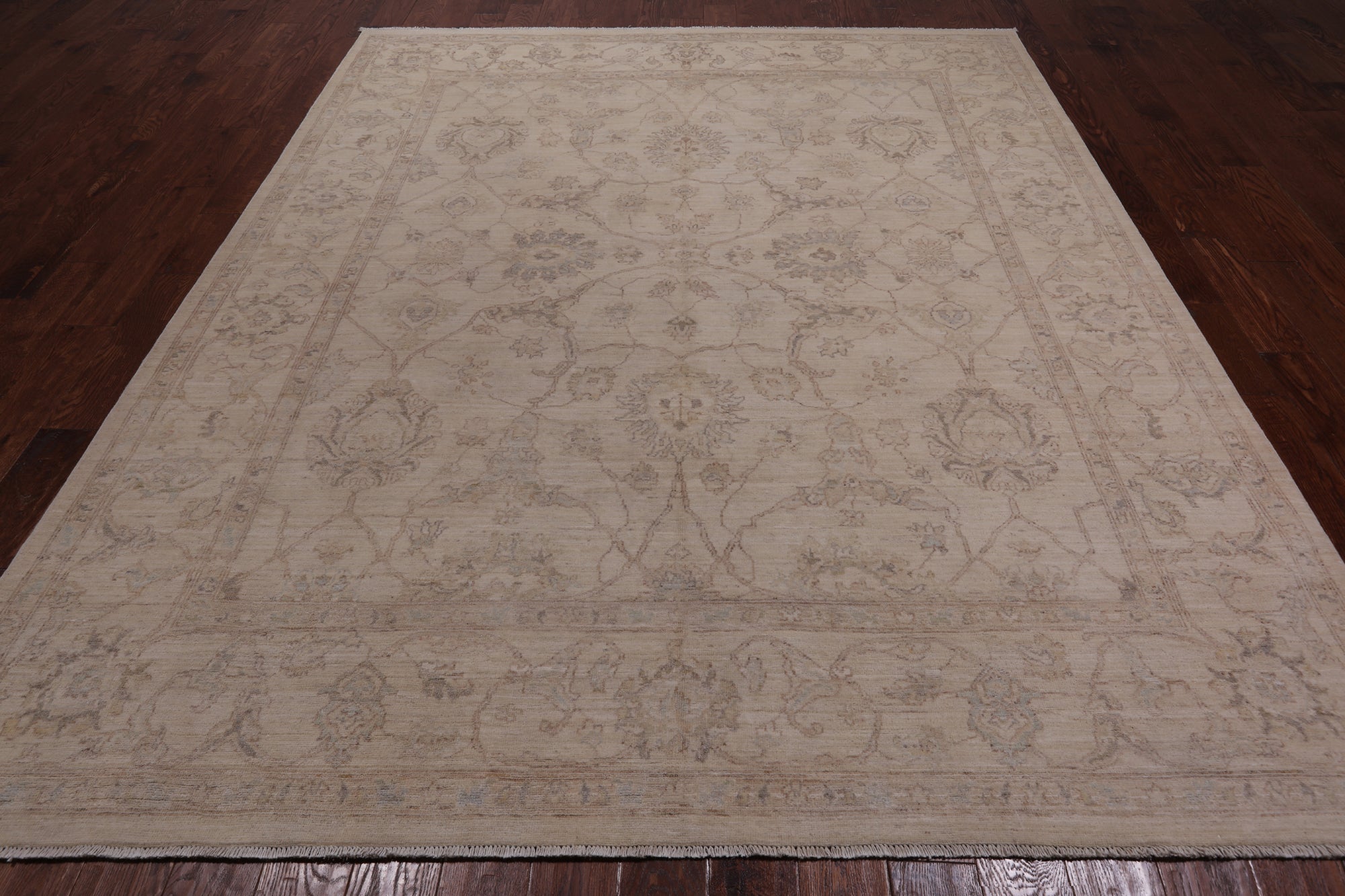 Ivory Peshawar Hand Knotted Wool Rug - 8' 0" X 9' 9"