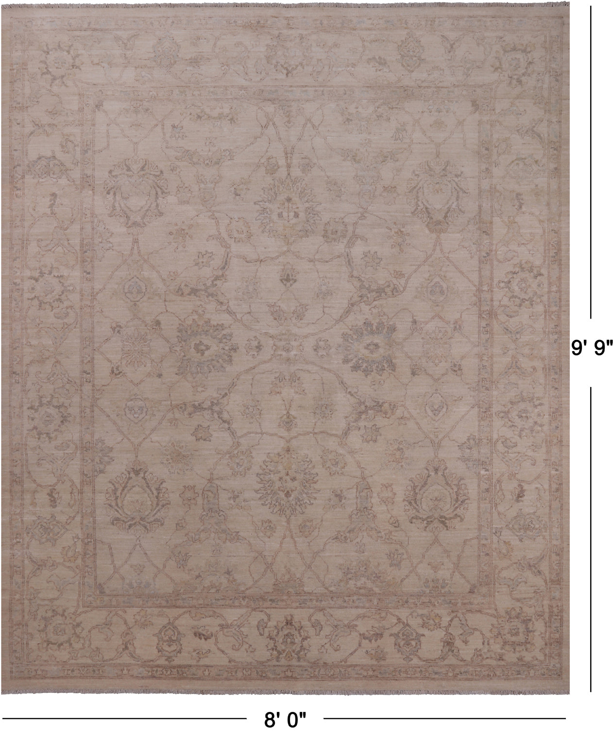 Ivory Peshawar Hand Knotted Wool Rug - 8' 0" X 9' 9"