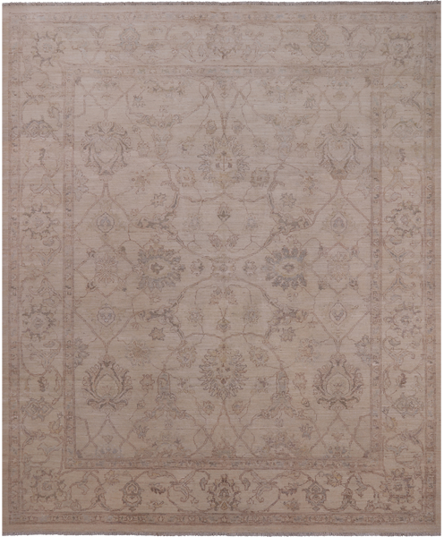 Ivory Peshawar Hand Knotted Wool Rug - 8' 0" X 9' 9"