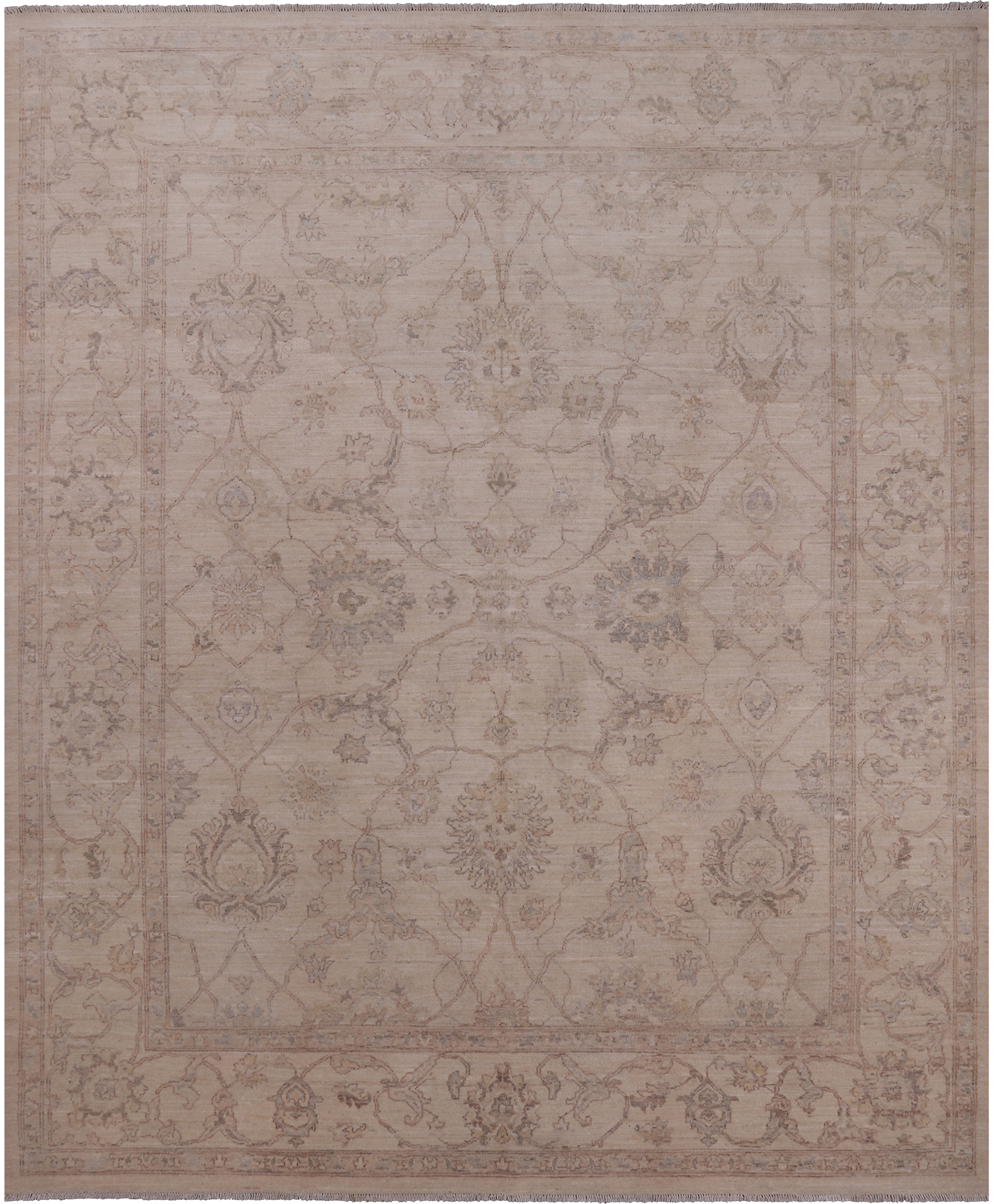Ivory Peshawar Hand Knotted Wool Rug - 8' 0" X 9' 9"