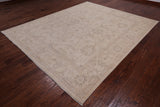 Ivory Peshawar Hand Knotted Wool Rug - 8' 0" X 9' 9"