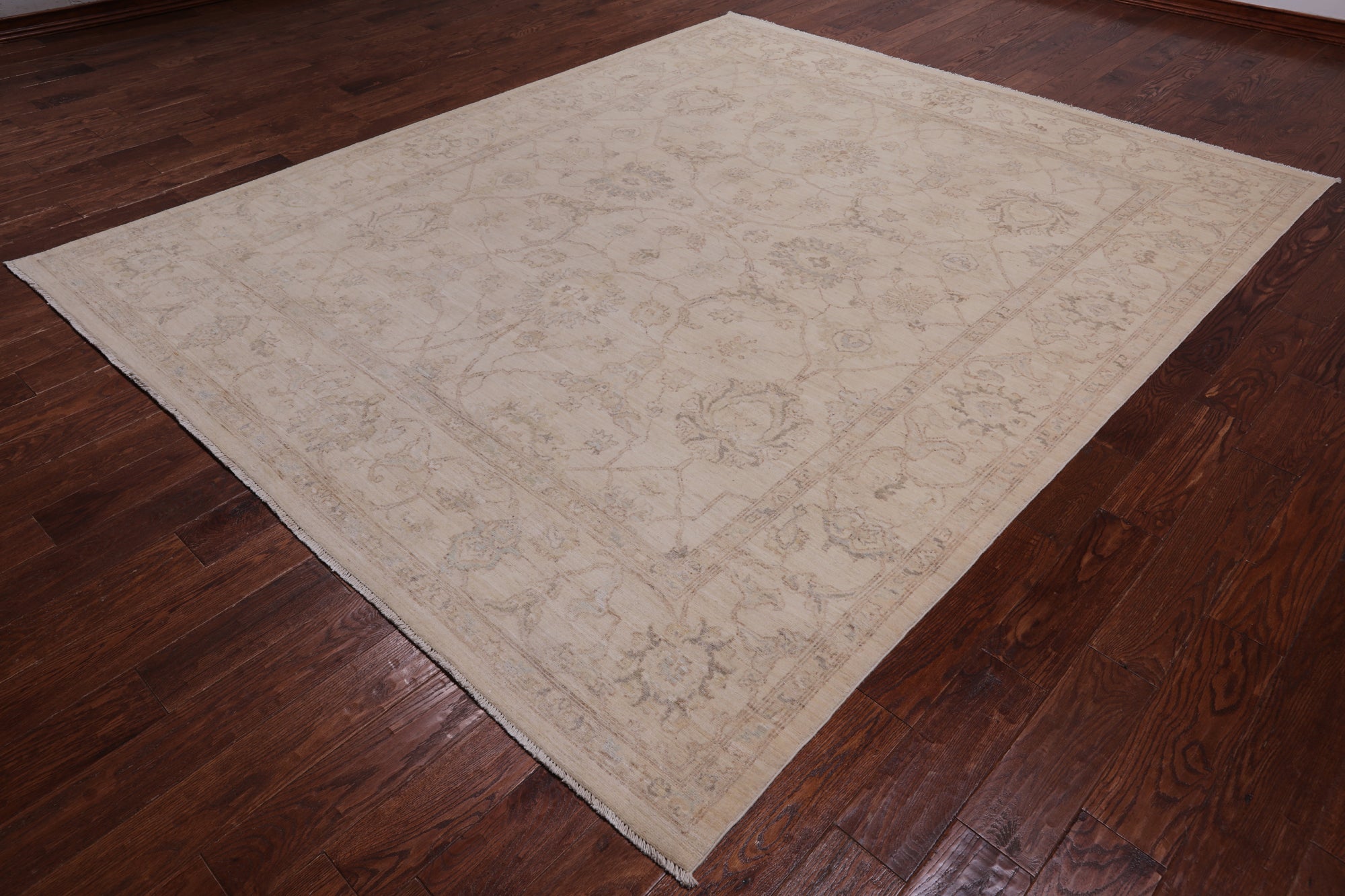 Ivory Peshawar Hand Knotted Wool Rug - 8' 0" X 9' 9"