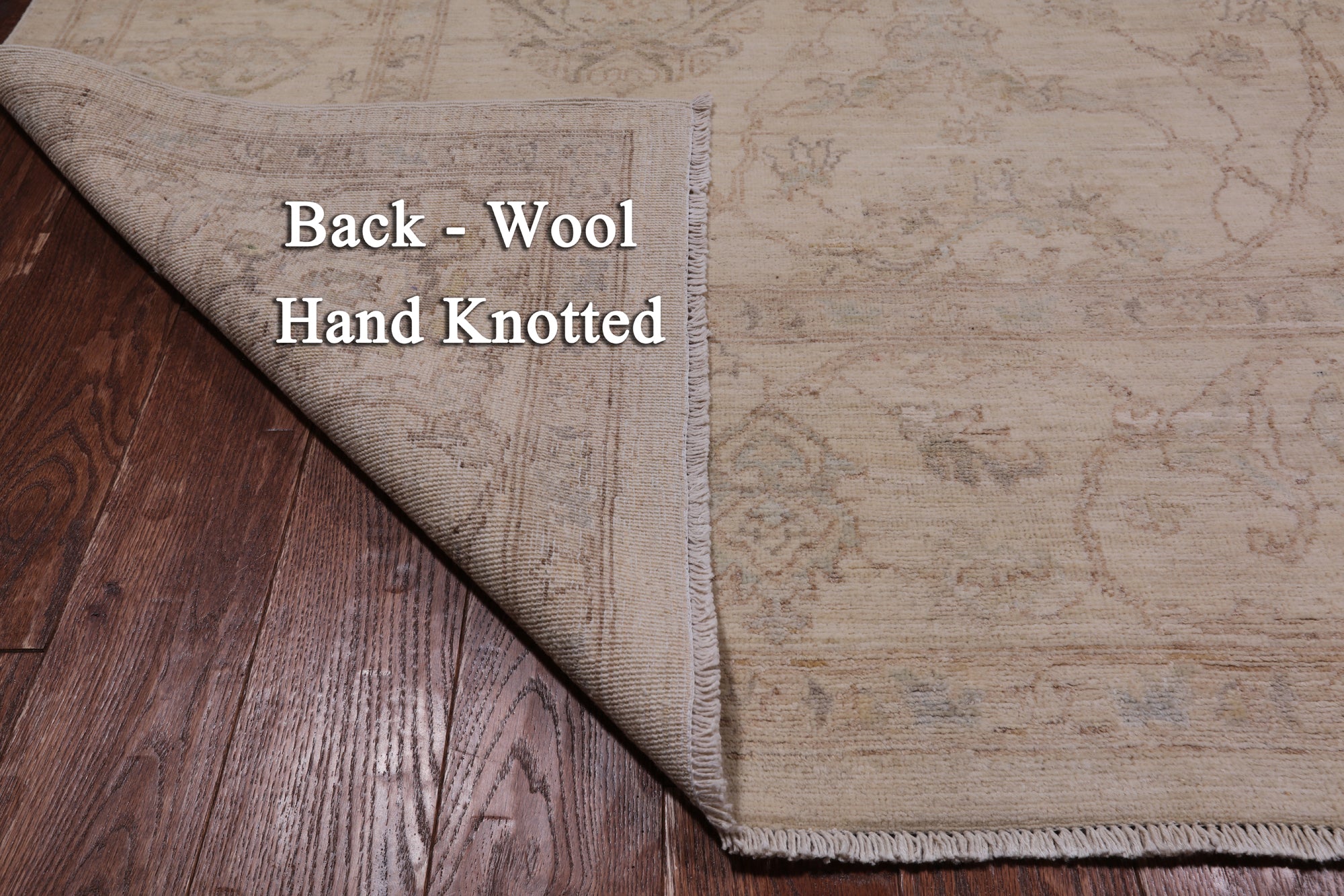 Ivory Peshawar Hand Knotted Wool Rug - 8' 0" X 9' 9"