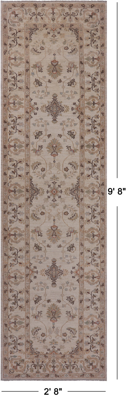 Ivory Peshawar Runner Rug - 2' 8" X 9' 8"