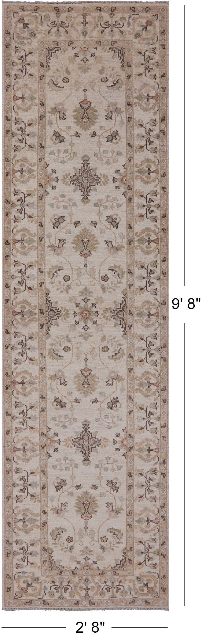 Ivory Peshawar Runner Rug - 2' 8" X 9' 8" - Golden Nile
