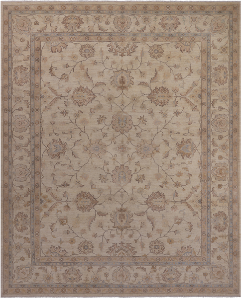 Ivory Peshawar Hand Knotted Rug - 8' 1" X 9' 10"