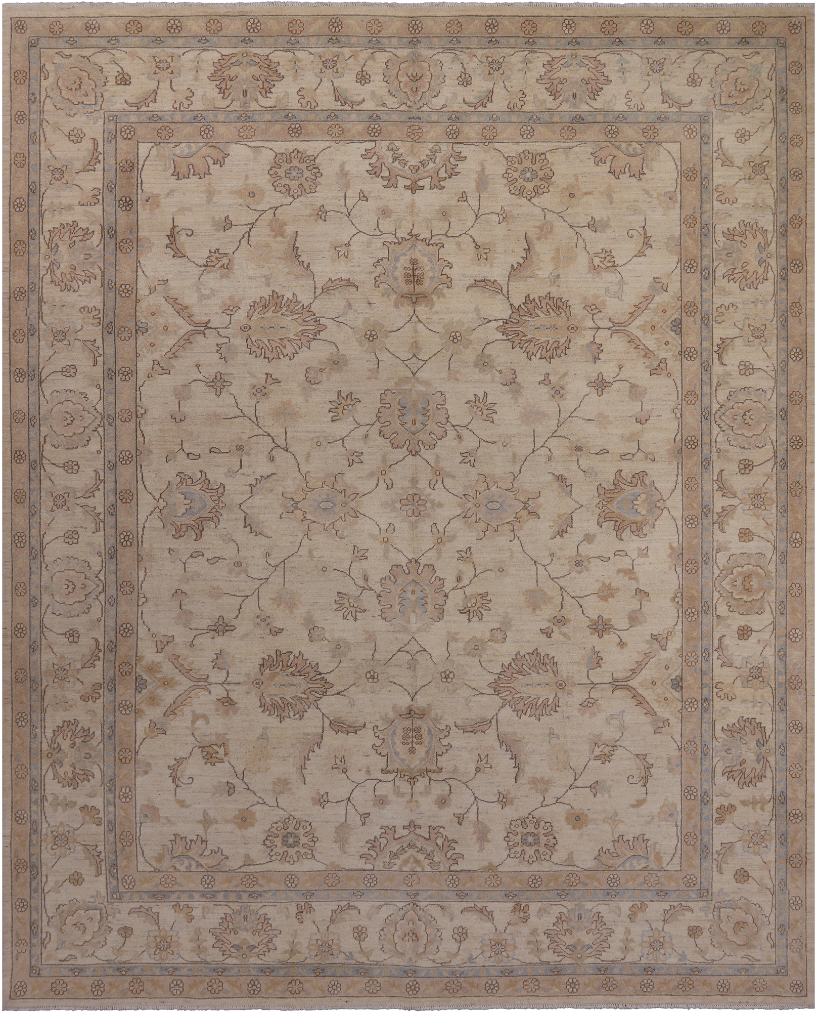 Ivory Peshawar Hand Knotted Rug - 8' 1" X 9' 10"