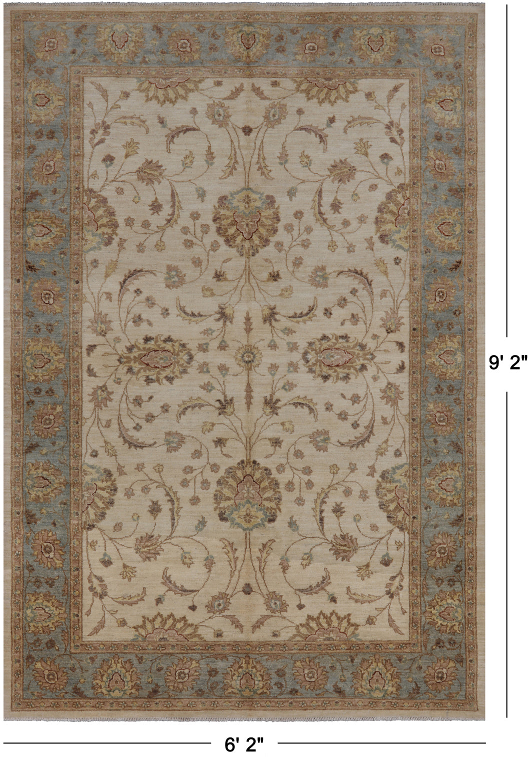 Ivory Peshawar Hand Knotted Wool Area Rug - 6' 2" X 9' 2"