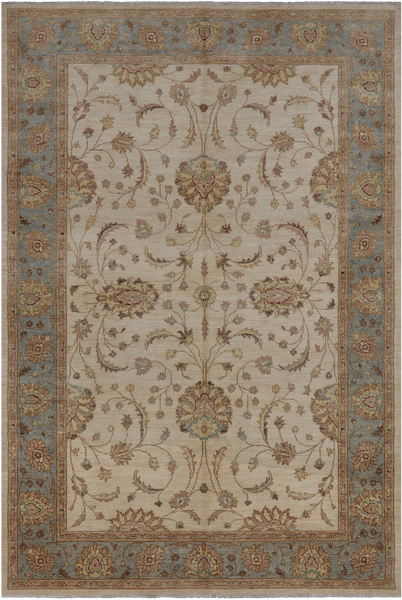 Ivory Peshawar Hand Knotted Wool Area Rug - 6' 2" X 9' 2"