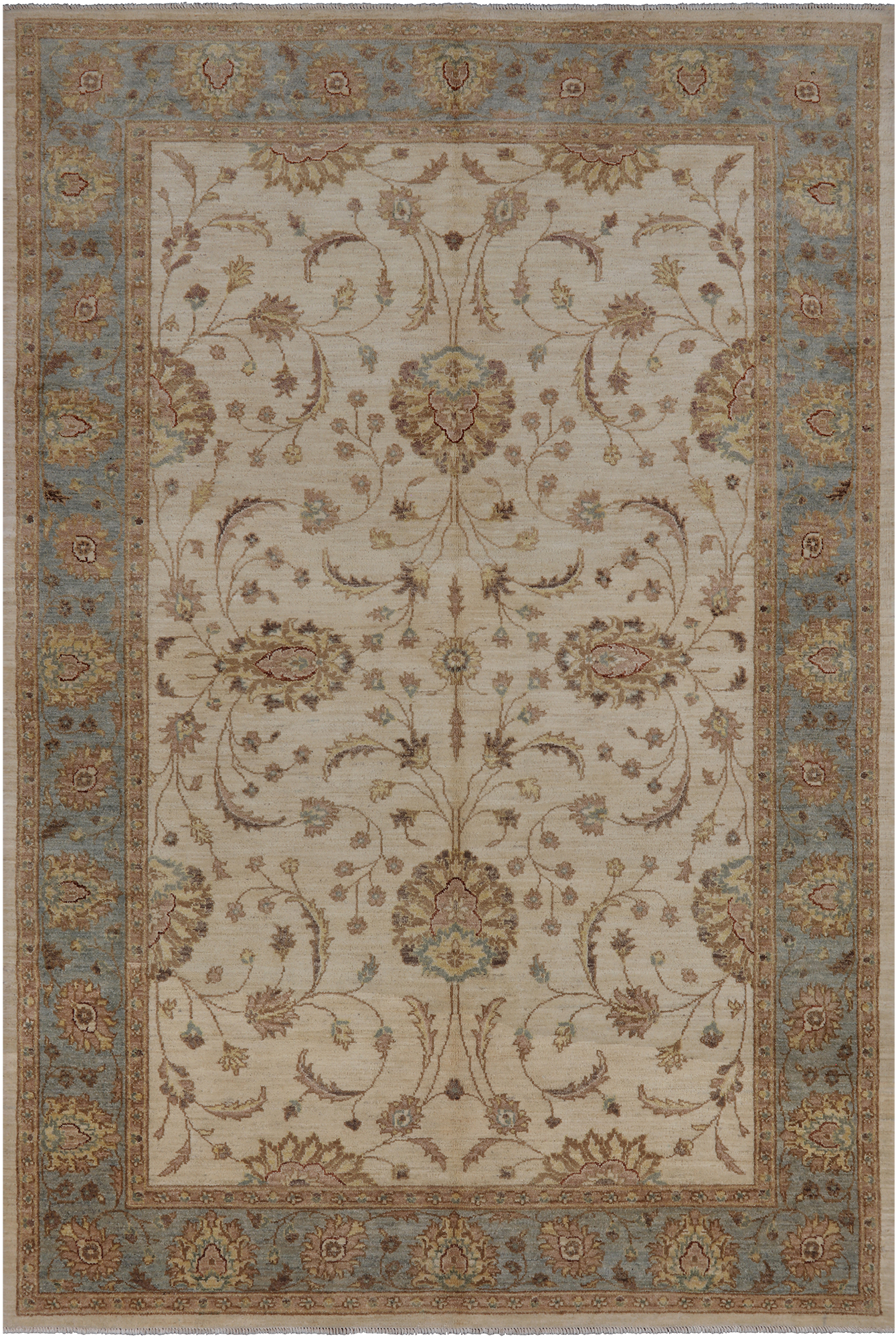 Ivory Peshawar Hand Knotted Wool Area Rug - 6' 2" X 9' 2"