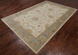 Ivory Peshawar Hand Knotted Wool Area Rug - 6' 2" X 9' 2"