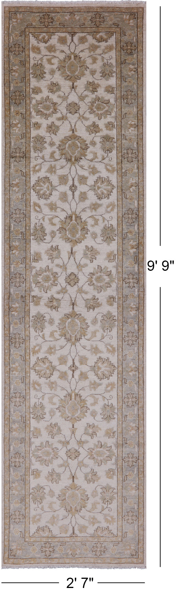 Ivory Chobi Peshawar Handmade Runner - 2' 7" X 9' 9" - Golden Nile