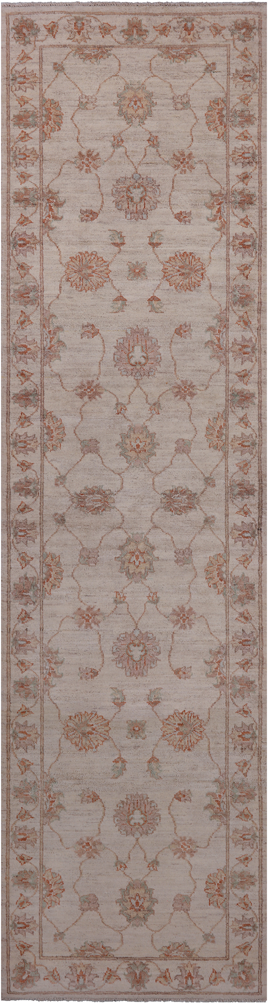 Ivory Peshawar Hand Knotted Wool Runner Rug - 2' 7" X 9' 10"